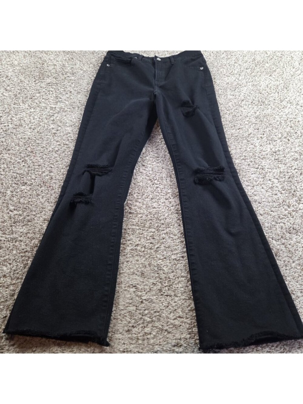 Express Jeans Womens 8R Boot Cut High Rise Black Stretch Distressed Raw Hem